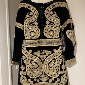 For Love and Lemons Velvet Paris Mini Dress - Black and Gold